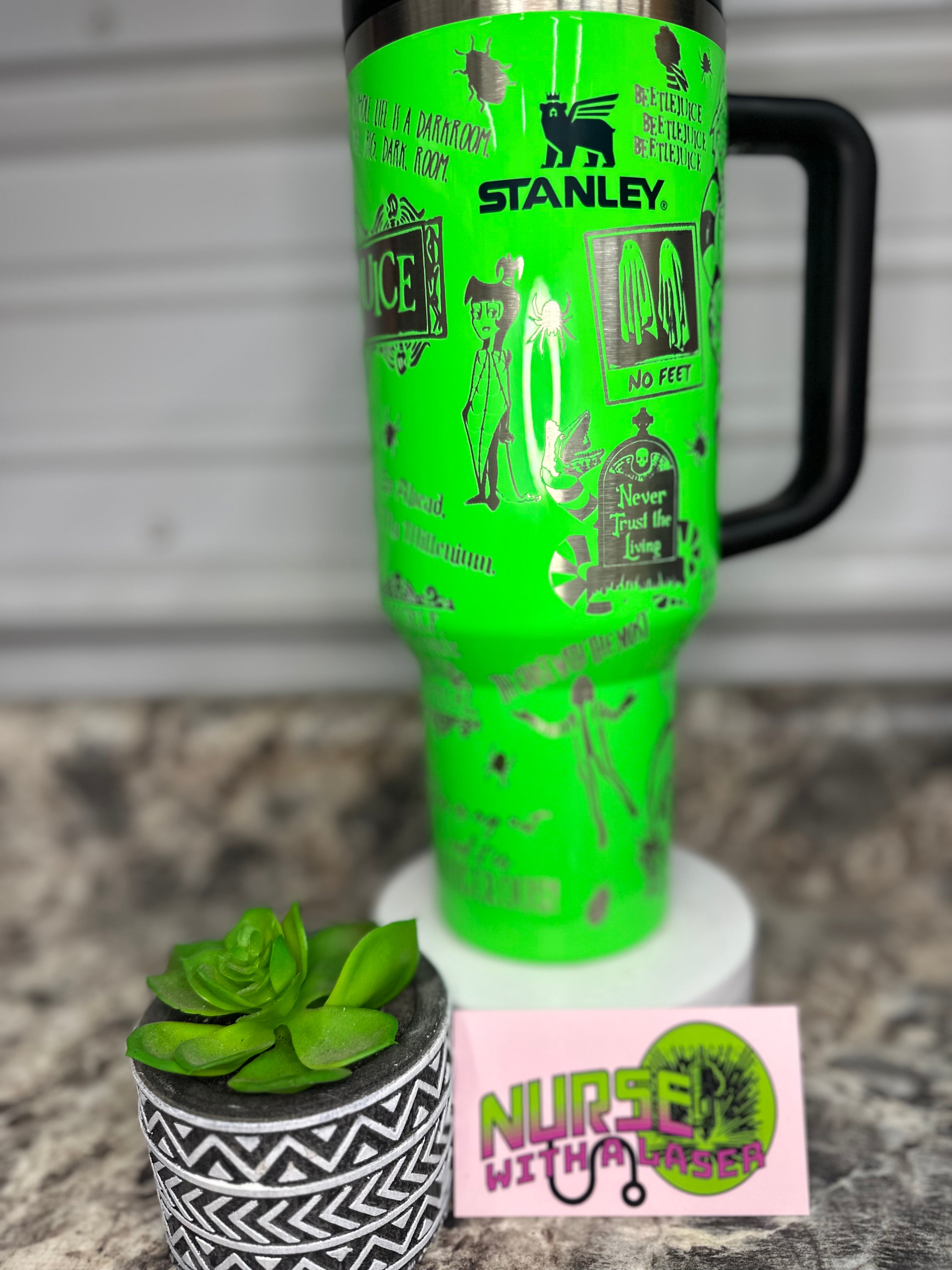 Beetlejuice, Halloween Laser Engraved Stanley 40oz. Quencher