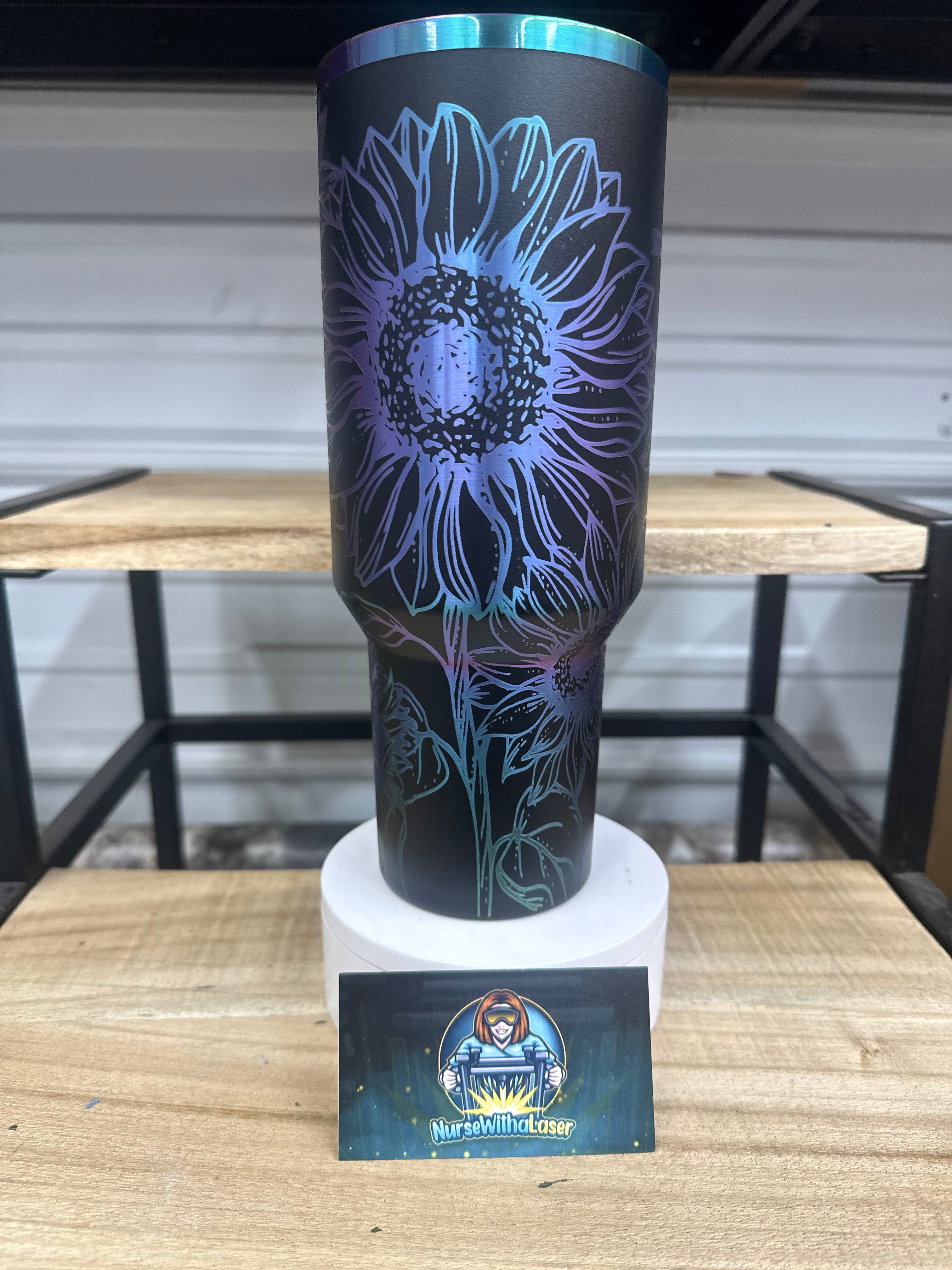 Sunflower Full Laser Engraving on Tumbler of Choice