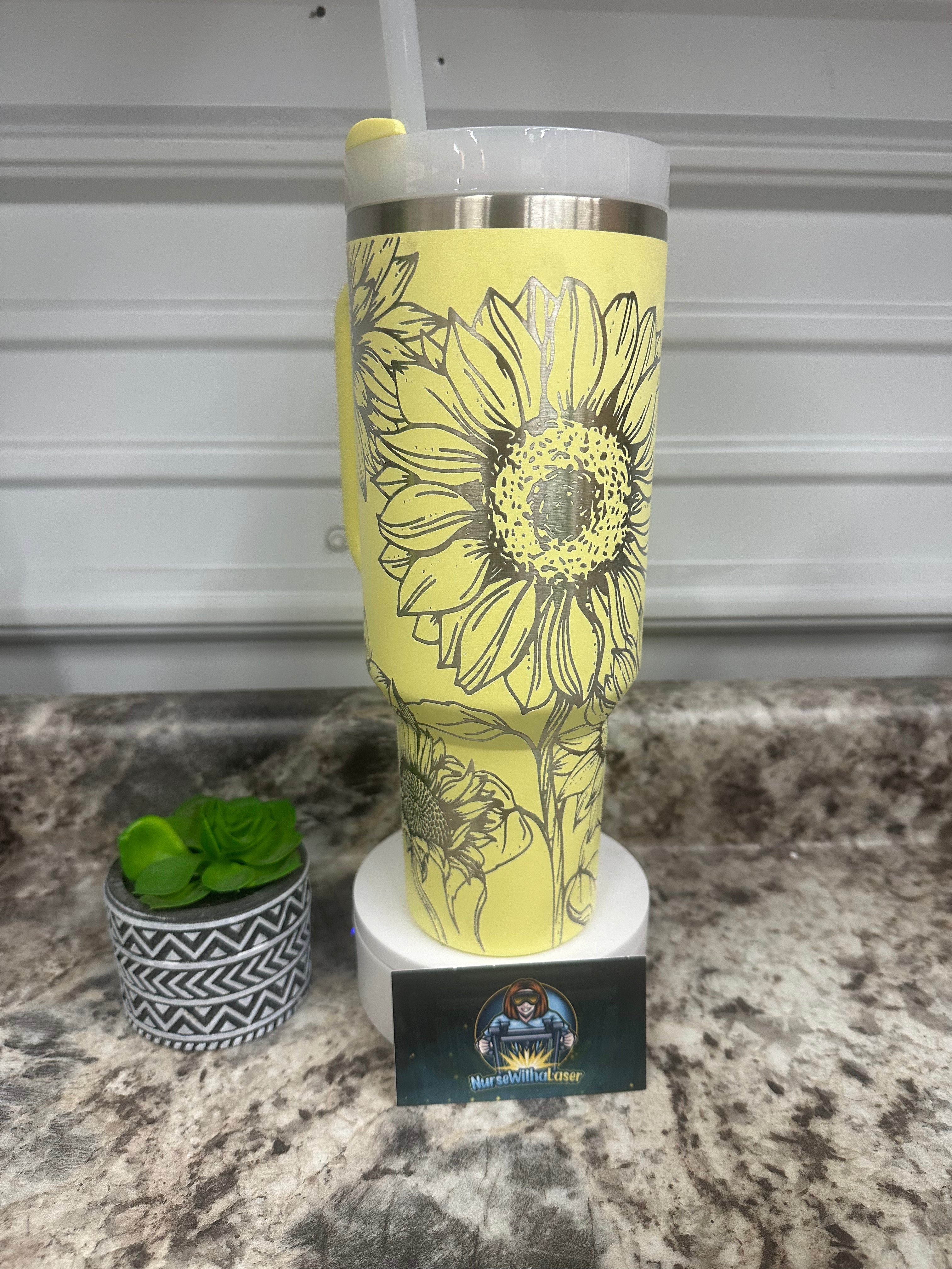 Sunflower Full Laser Engraving on Tumbler of Choice