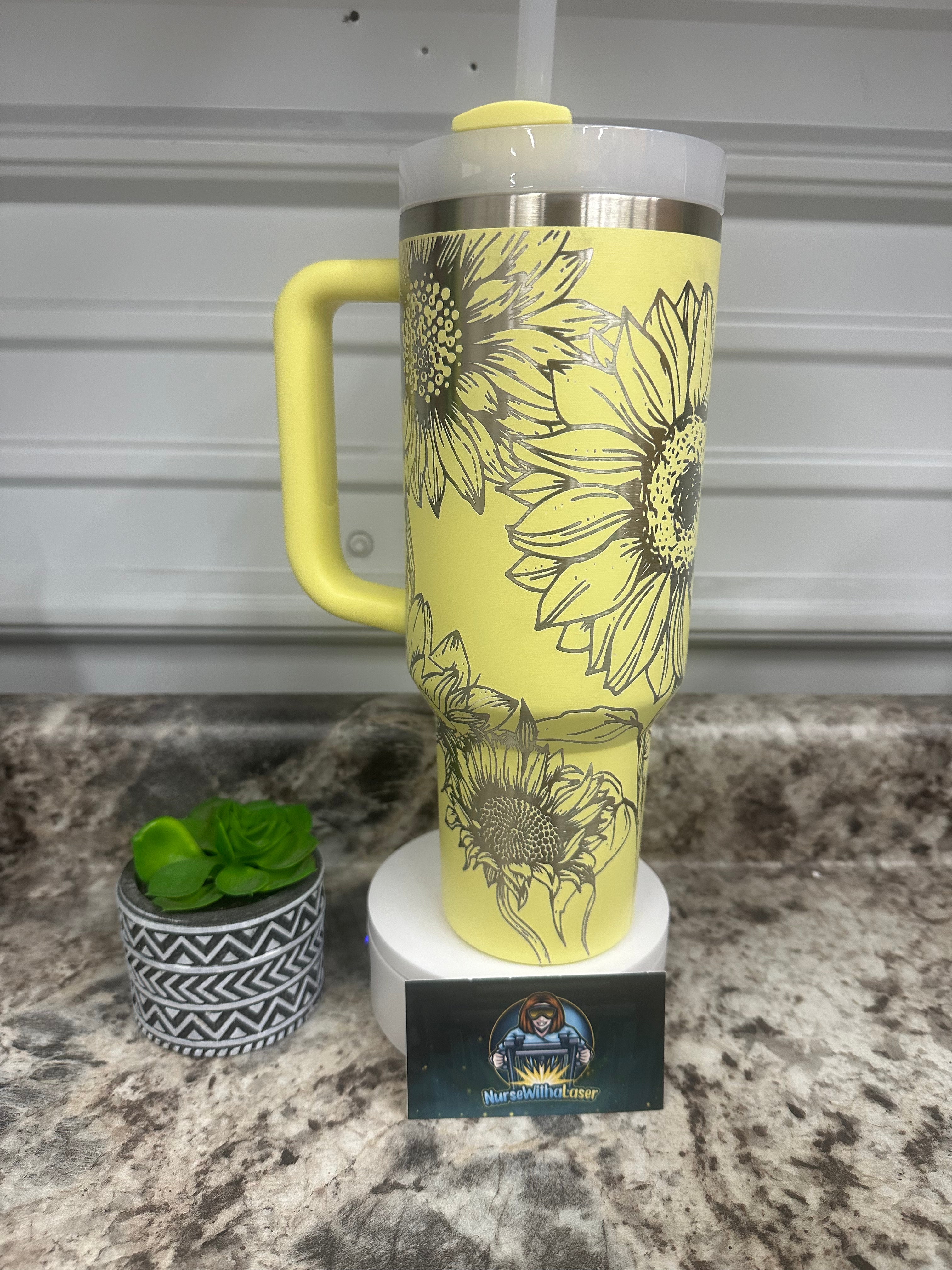 Sunflower Full Laser Engraving on Tumbler of Choice