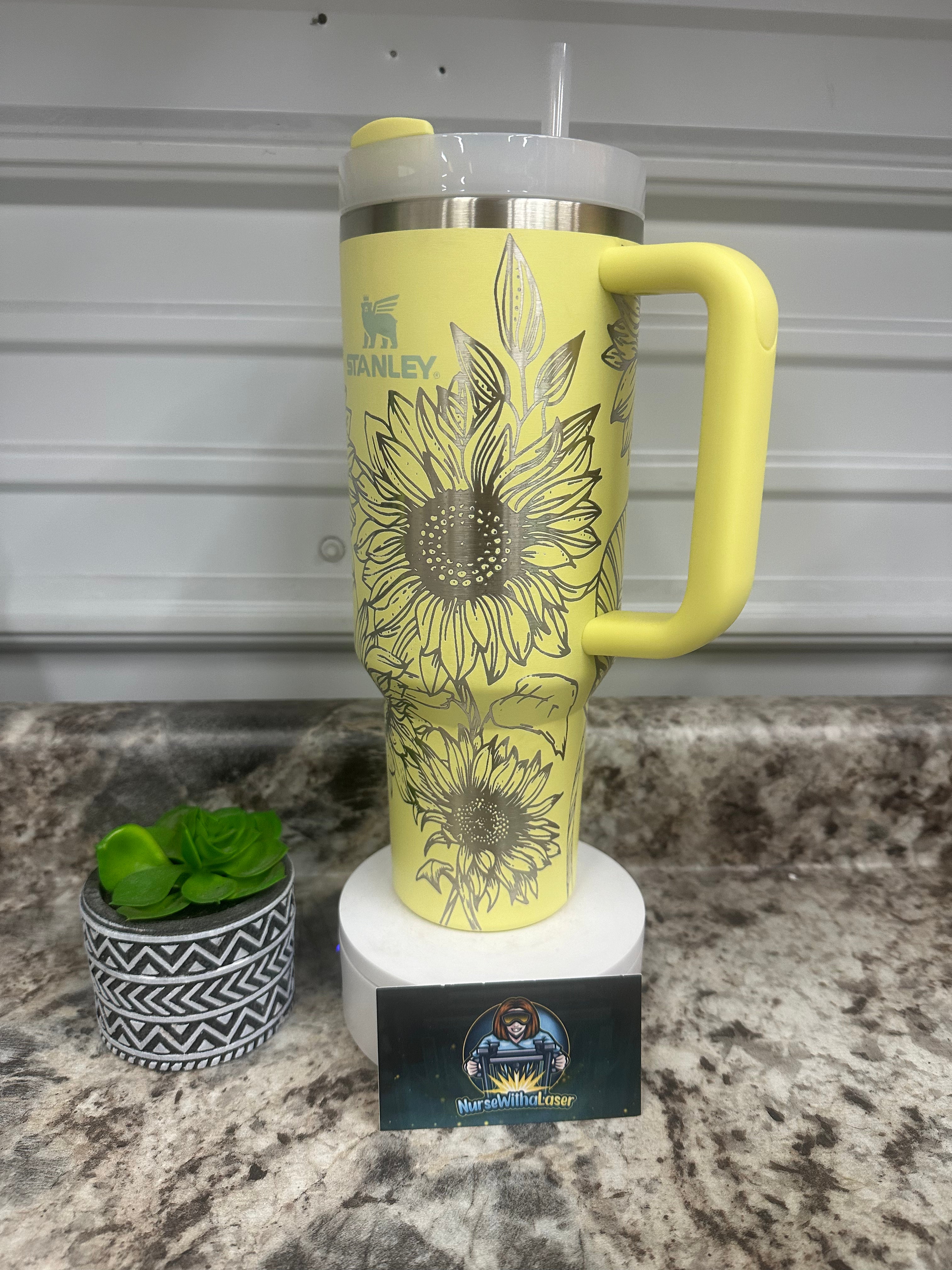 Sunflower Full Laser Engraving on Tumbler of Choice