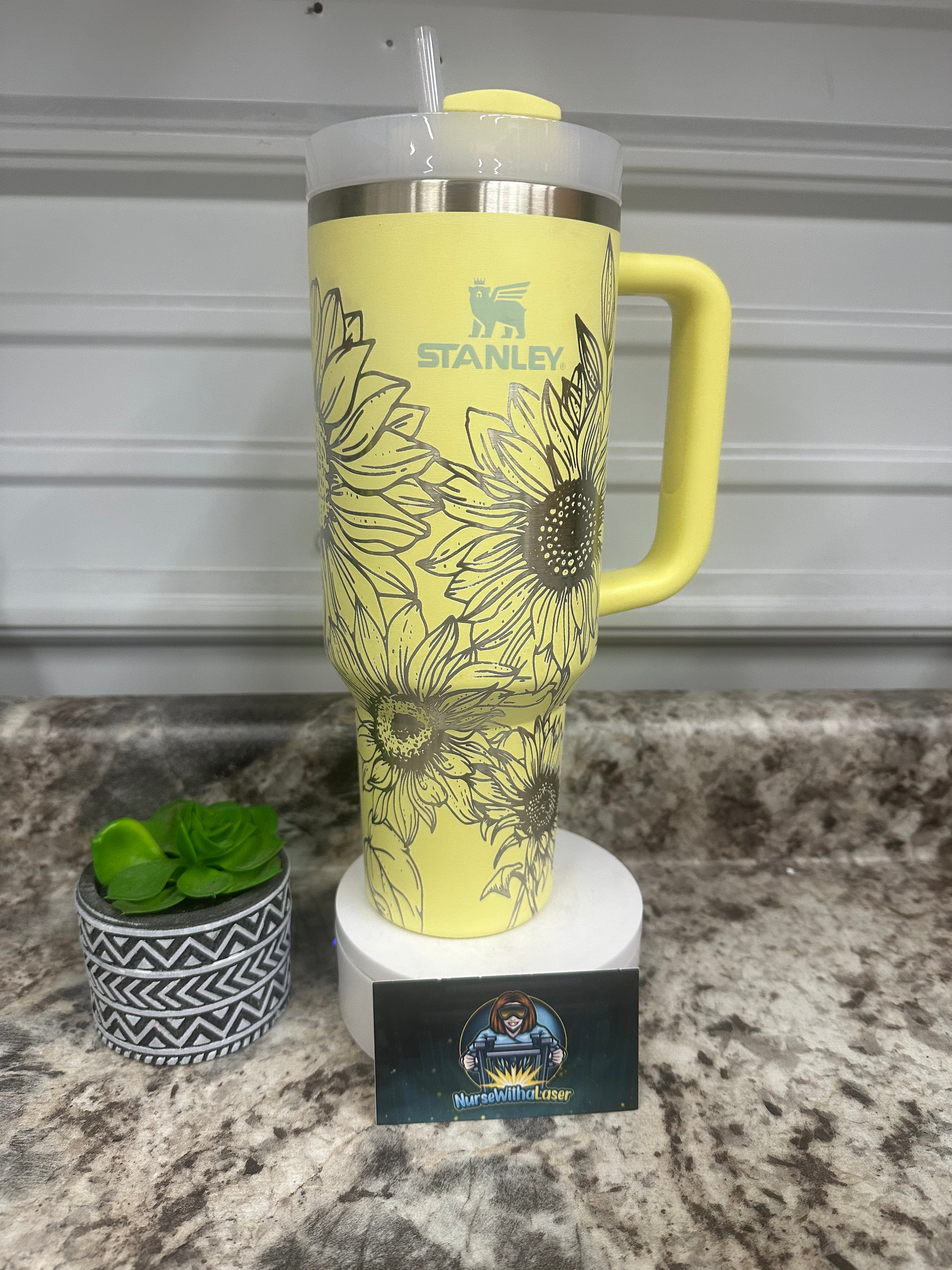 Sunflower Full Laser Engraving on Tumbler of Choice