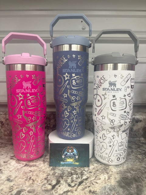 30oz Stanley Flip Top Water Bottle Nurse Theme Wrap