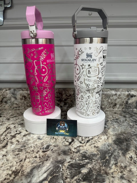 30oz Stanley Flip Top Water Bottle Nurse Theme Wrap