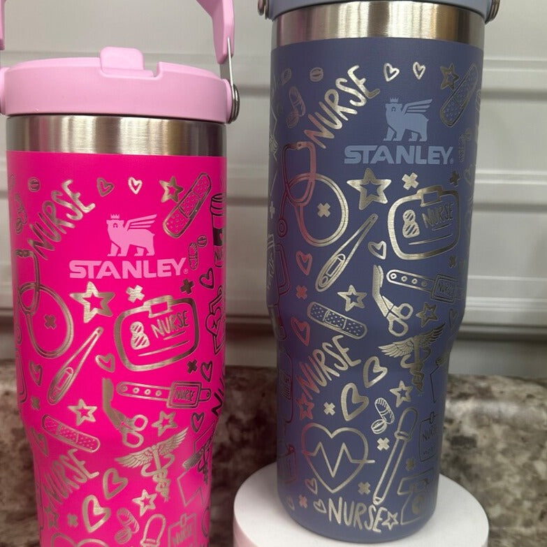 30oz Stanley Flip Top Water Bottle Nurse Theme Wrap